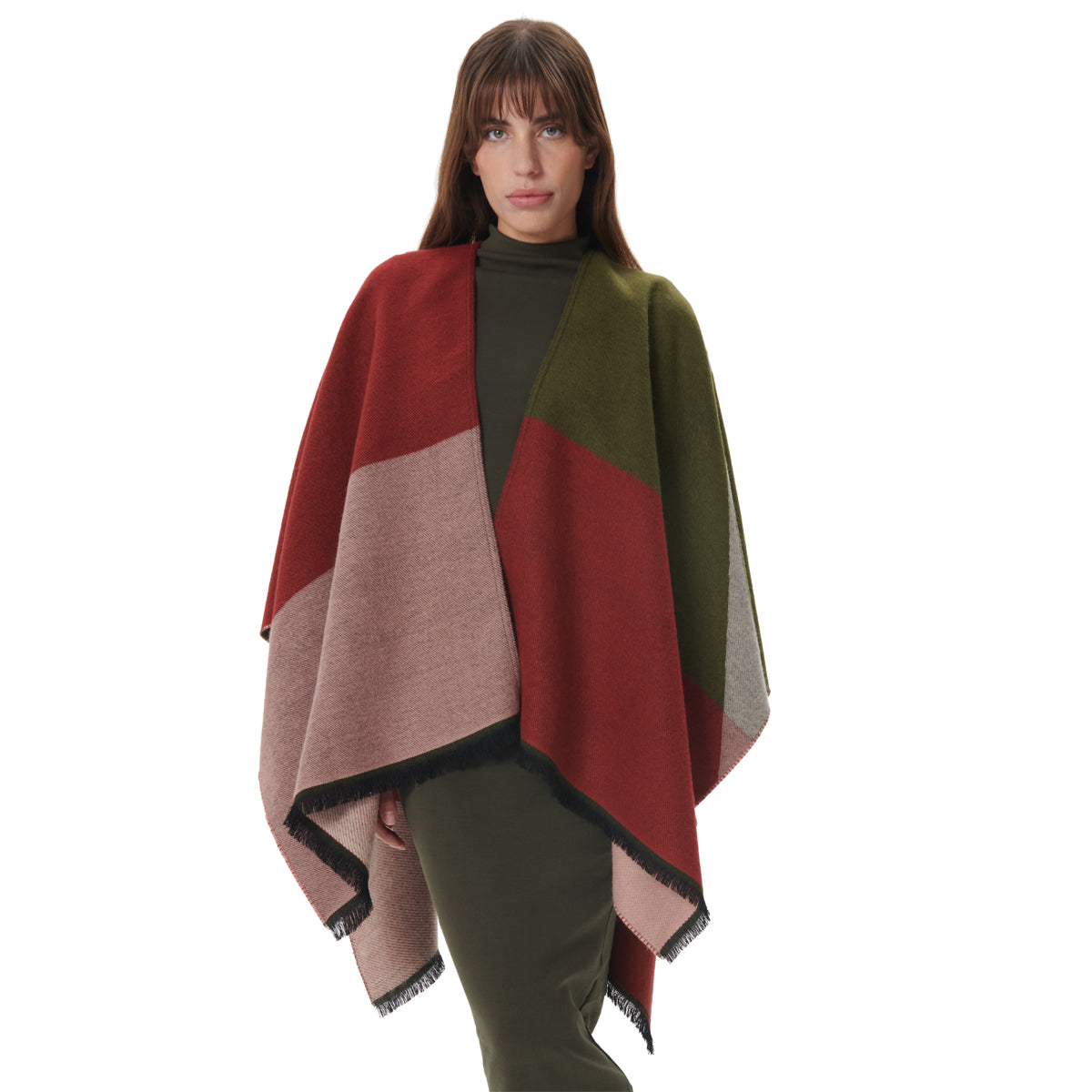 Cape with bow pattern - khaki and spice