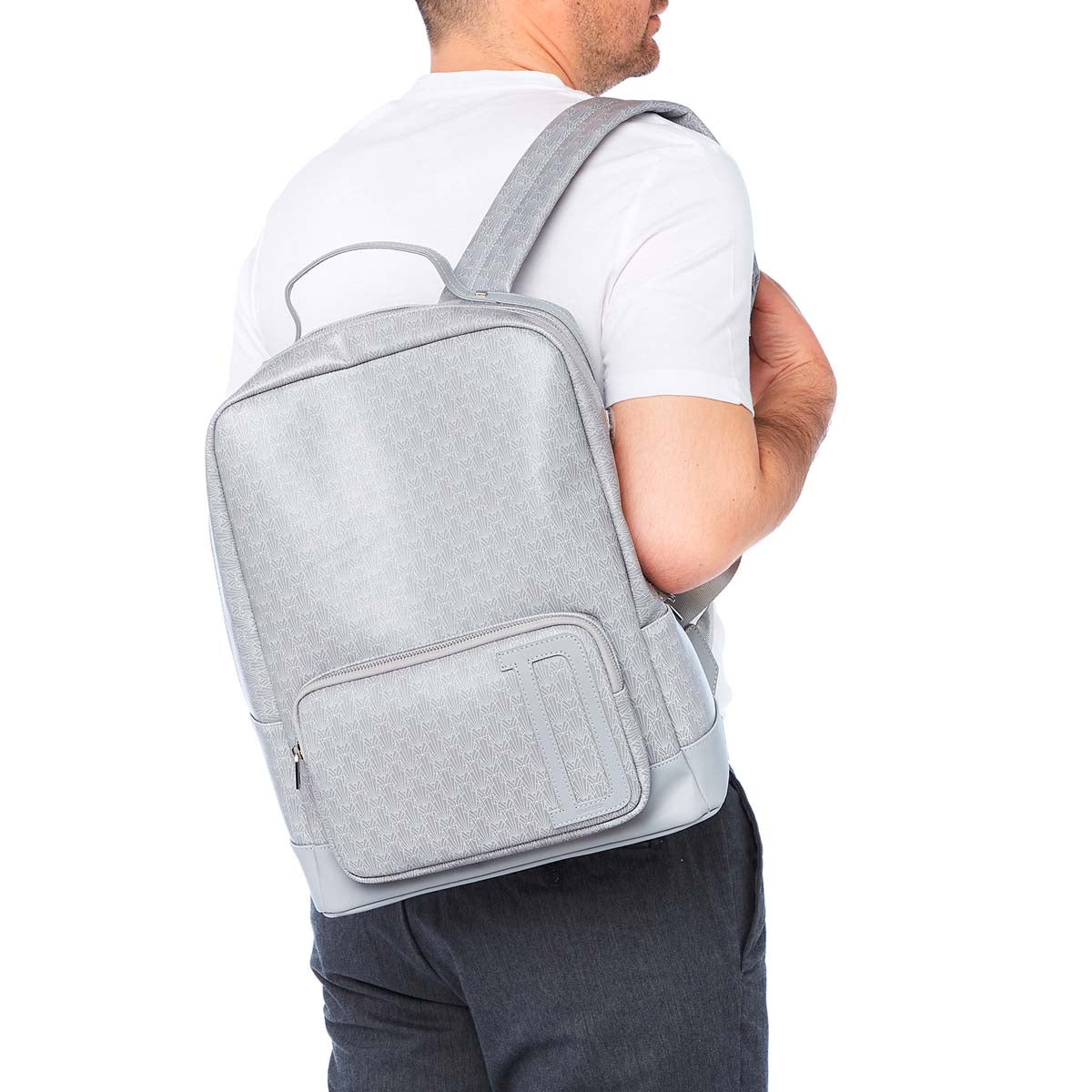 Sac à dos homme en cuir - motif New York gris