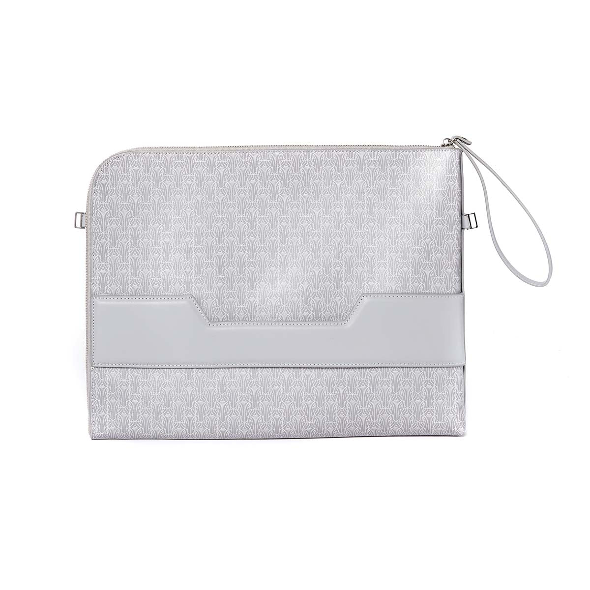 Grande pochette zippée homme en cuir - motif New York gris