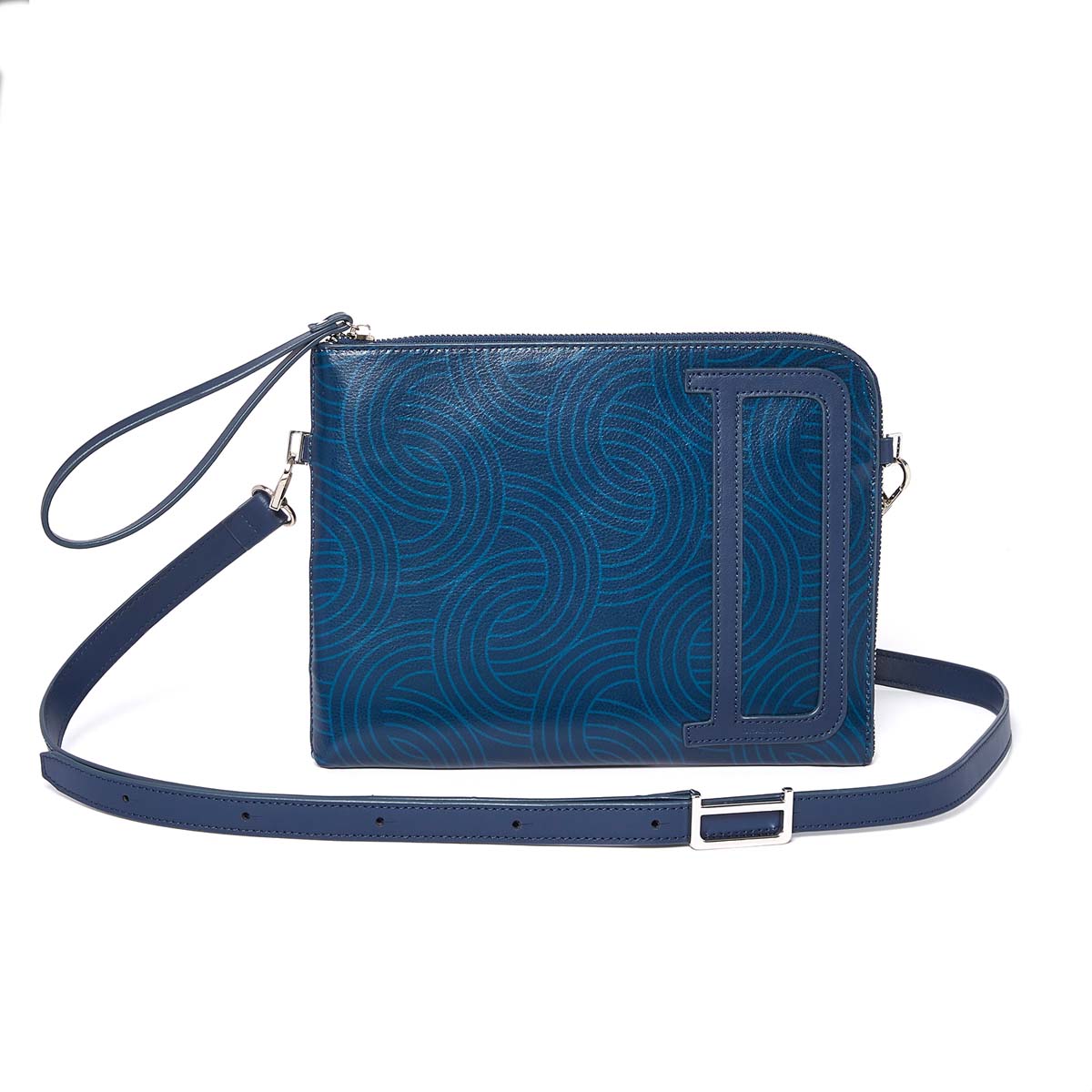 Pochette zippée homme en cuir - motif Tokyo bleu