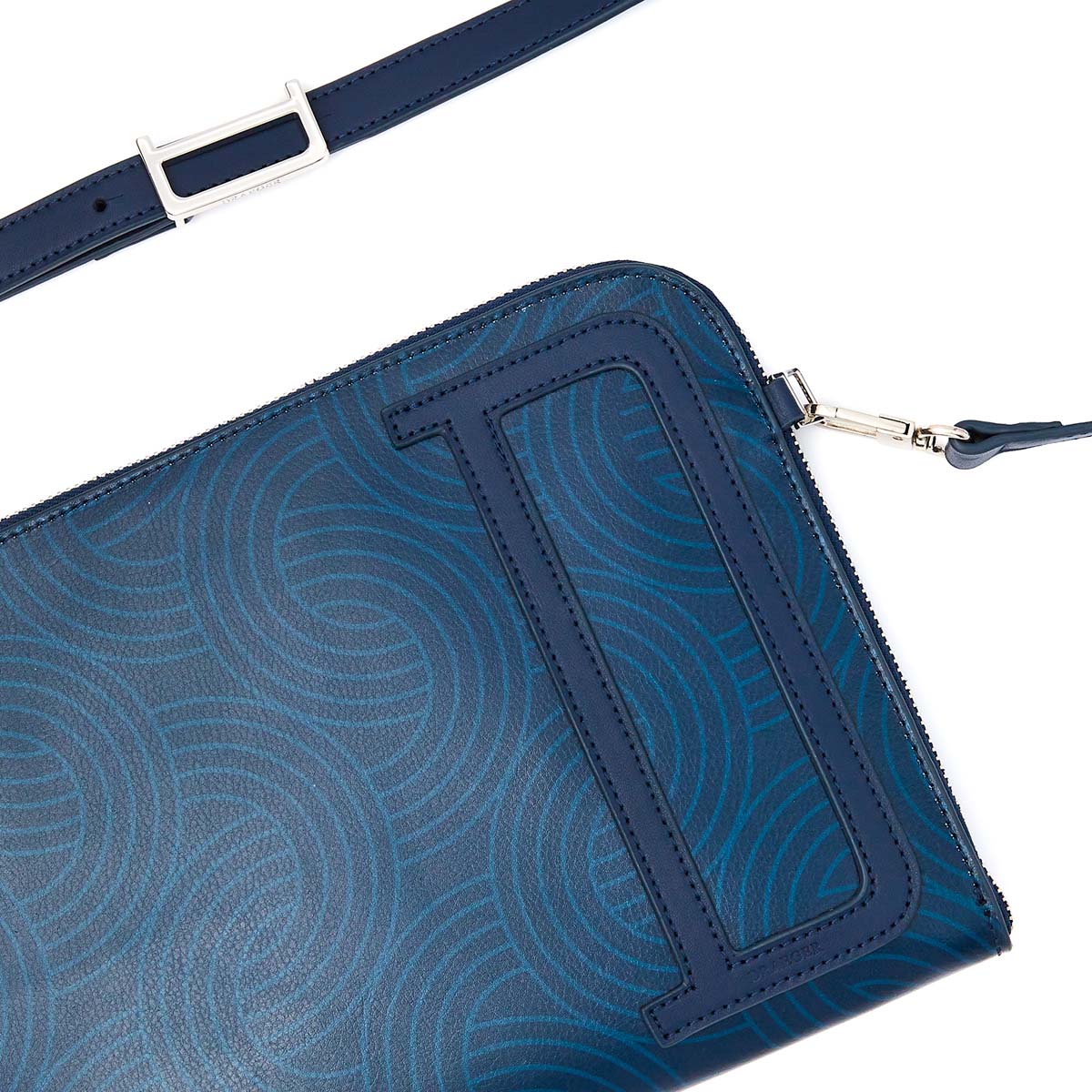 Pochette zippée homme en cuir - motif Tokyo bleu