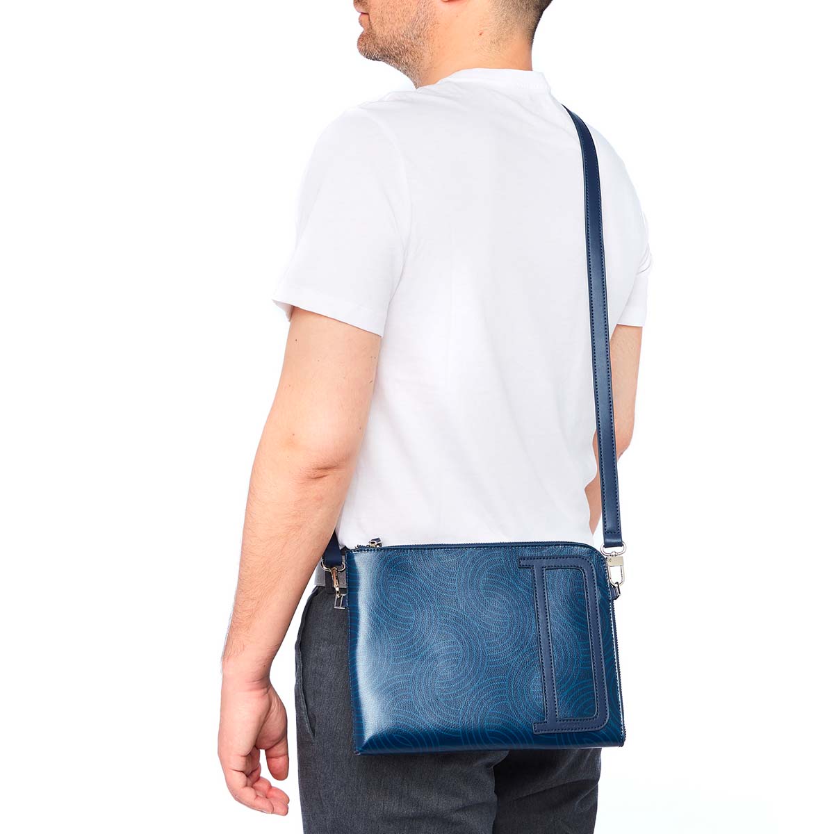 Pochette zippée homme en cuir - motif Tokyo bleu