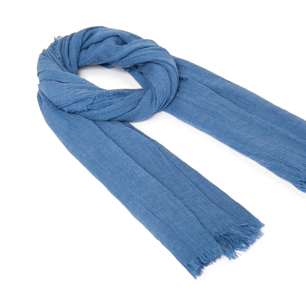 Foulard uni bleu à franges