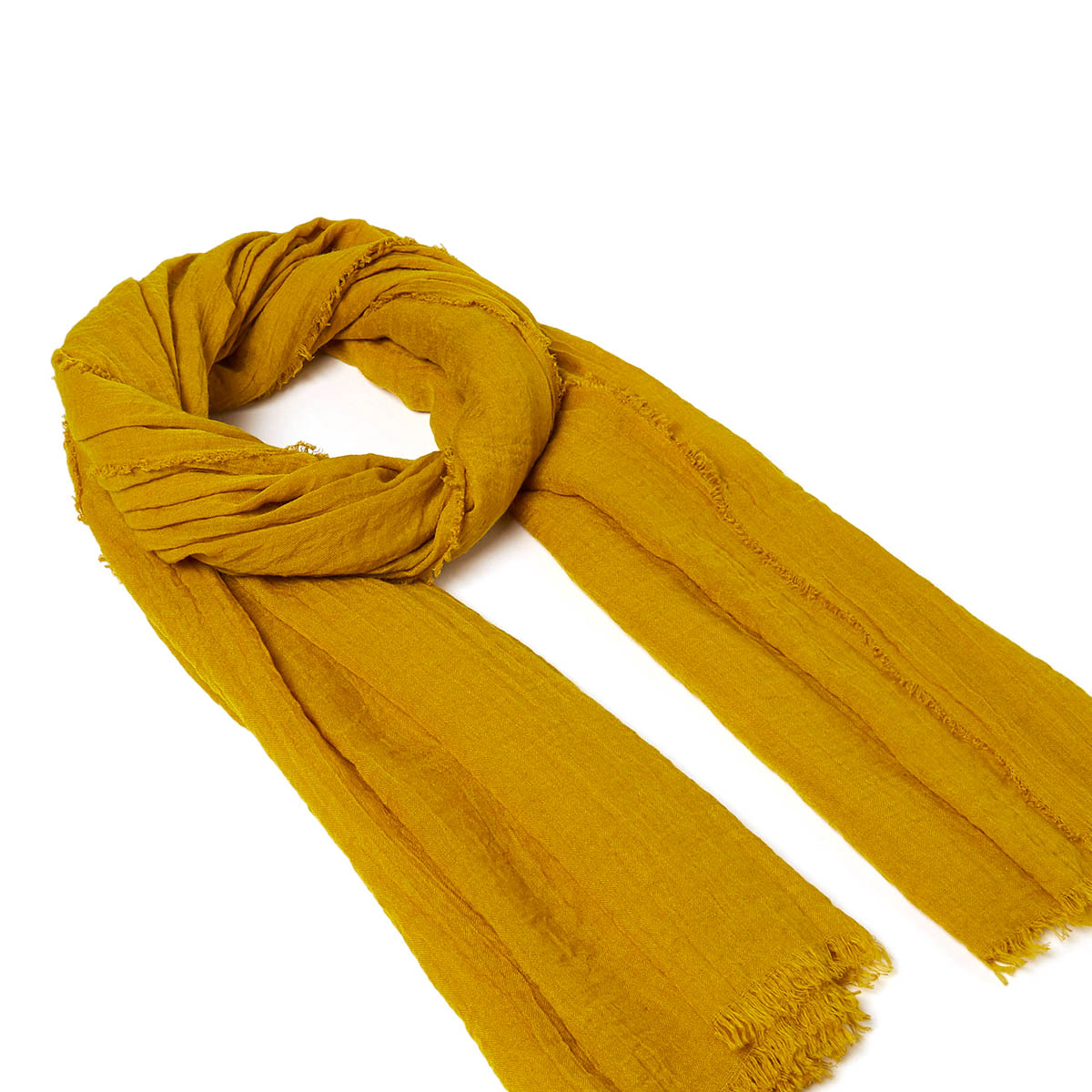 Foulard uni jaune moutarde à franges