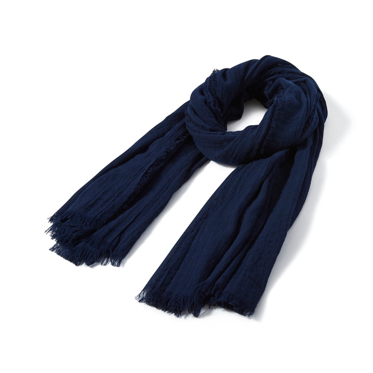 Foulard uni bleu nuit à franges