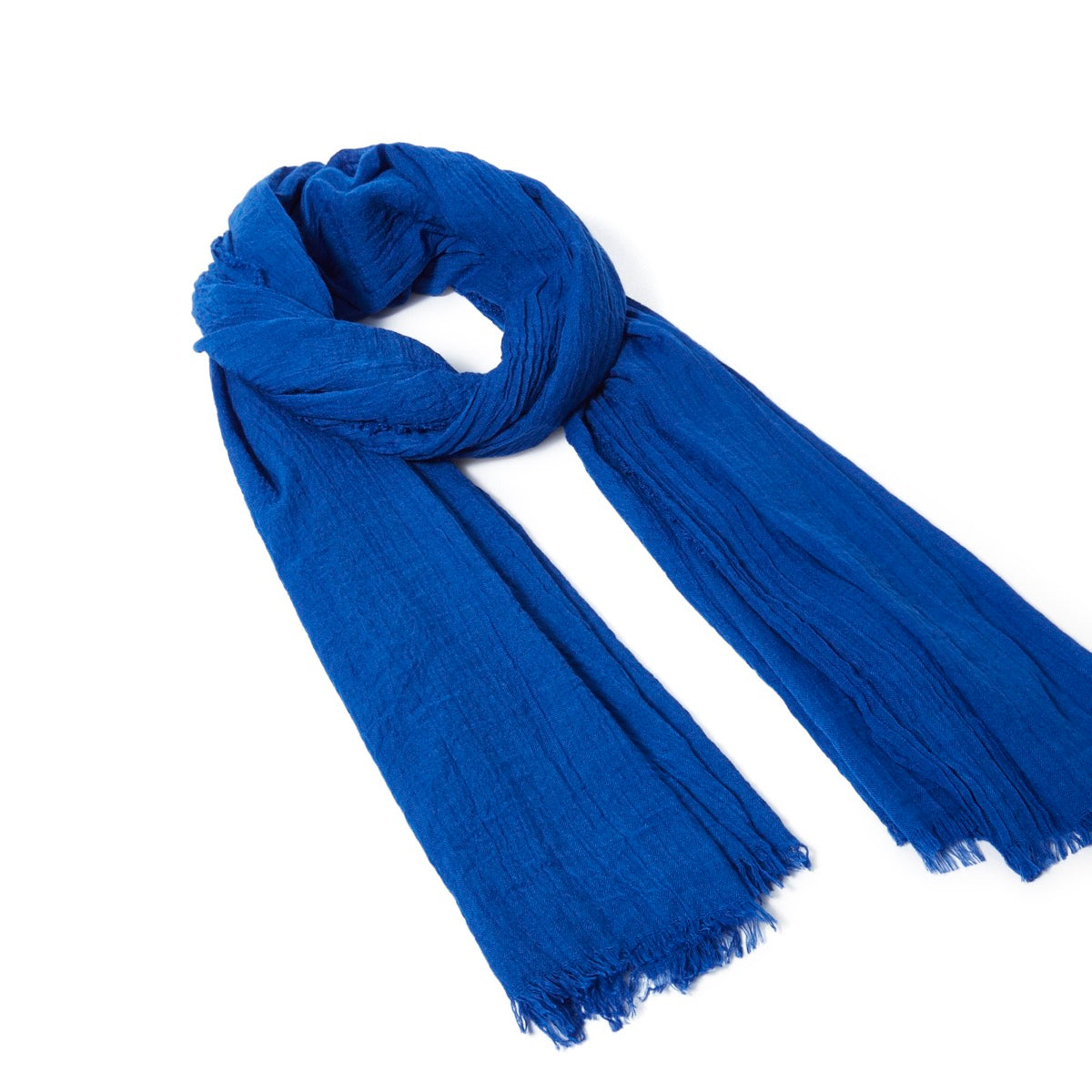 Foulard uni bleu royal à franges