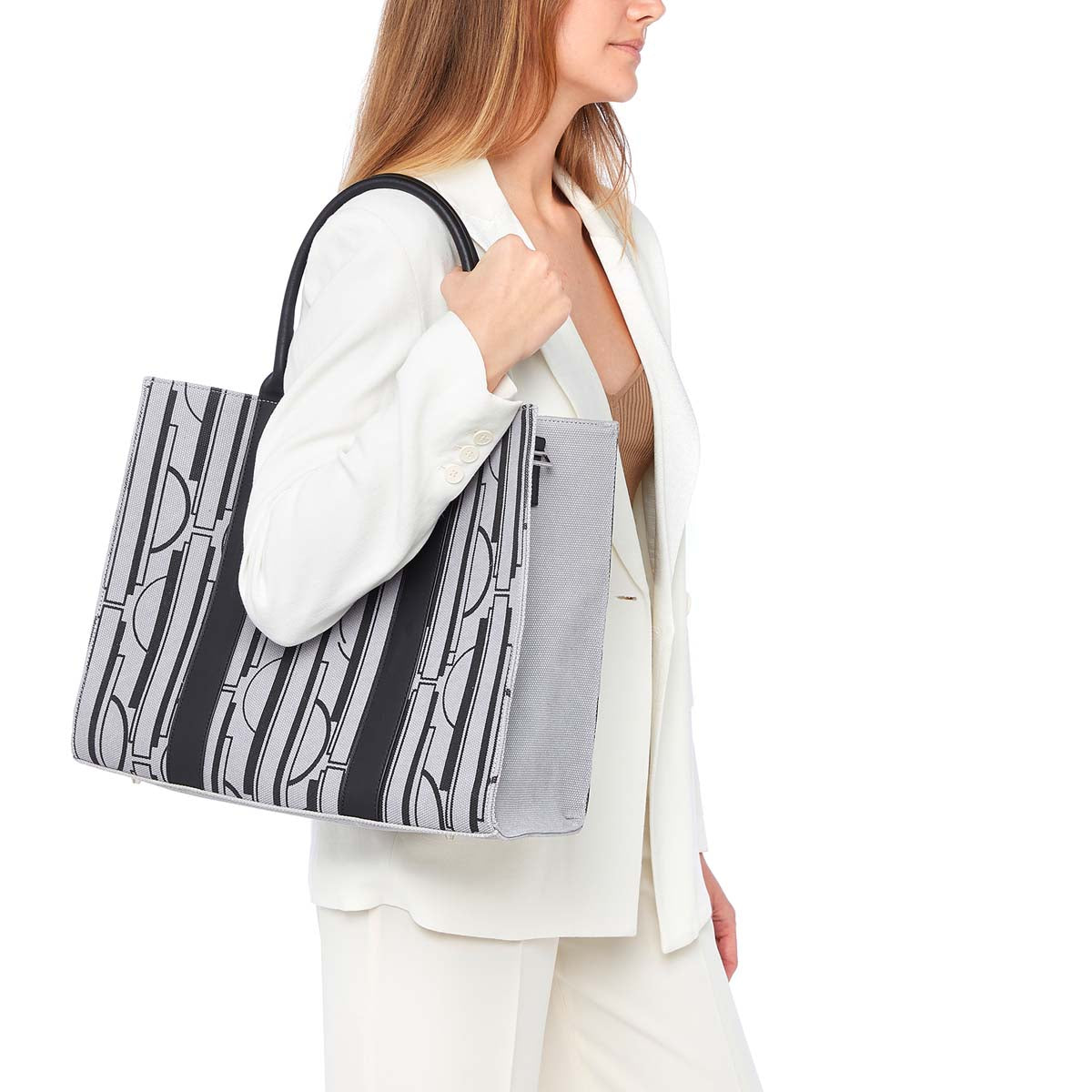 Grand sac cabas - motif New York - gris