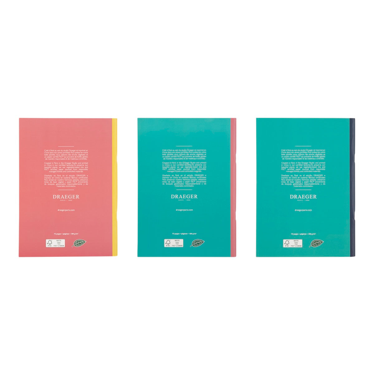 Lot de 3 carnets A5 lignés - rose, vert