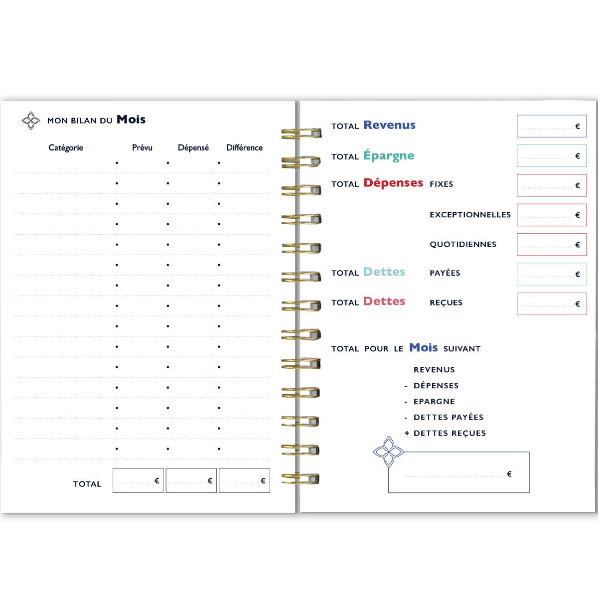 Carnet budget à spirales A5 - 192 pages - Bleu marine