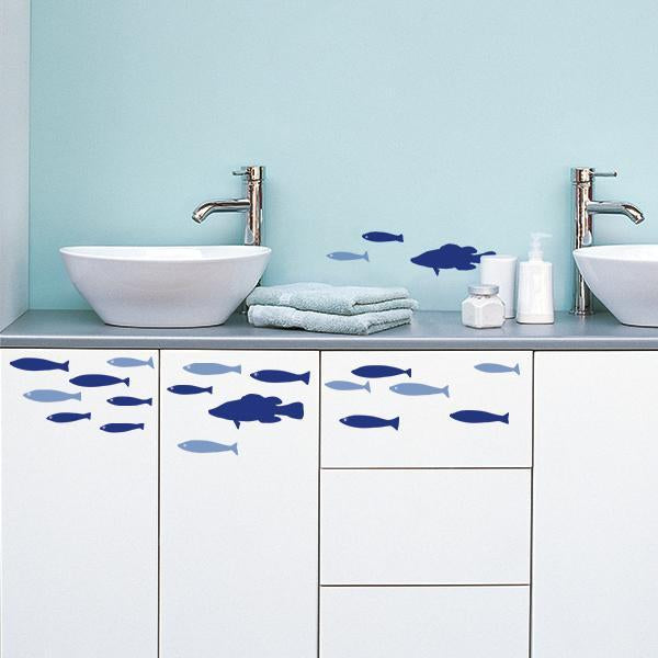 Sticker mural Banc de poissons bleus