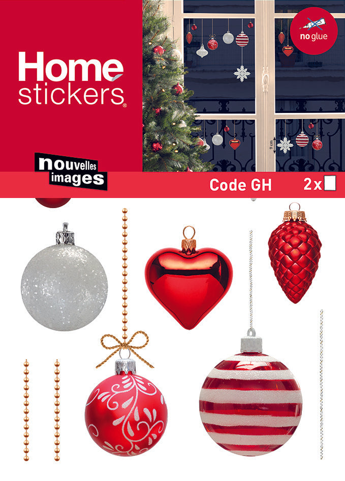 Sticker fenêtre boules de Noël Rouges et Blanches