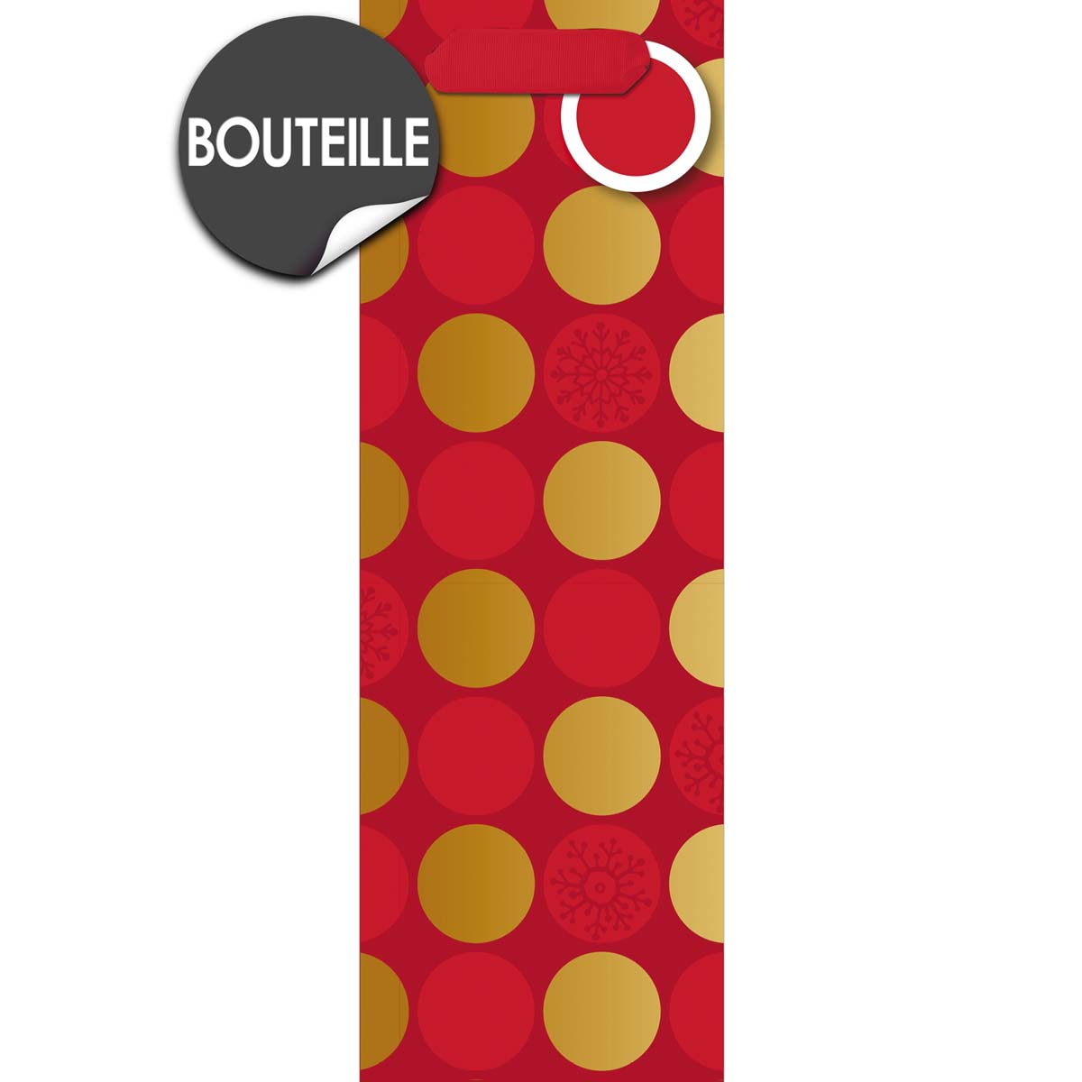 Sac cadeau bouteille rouge à pois dorés