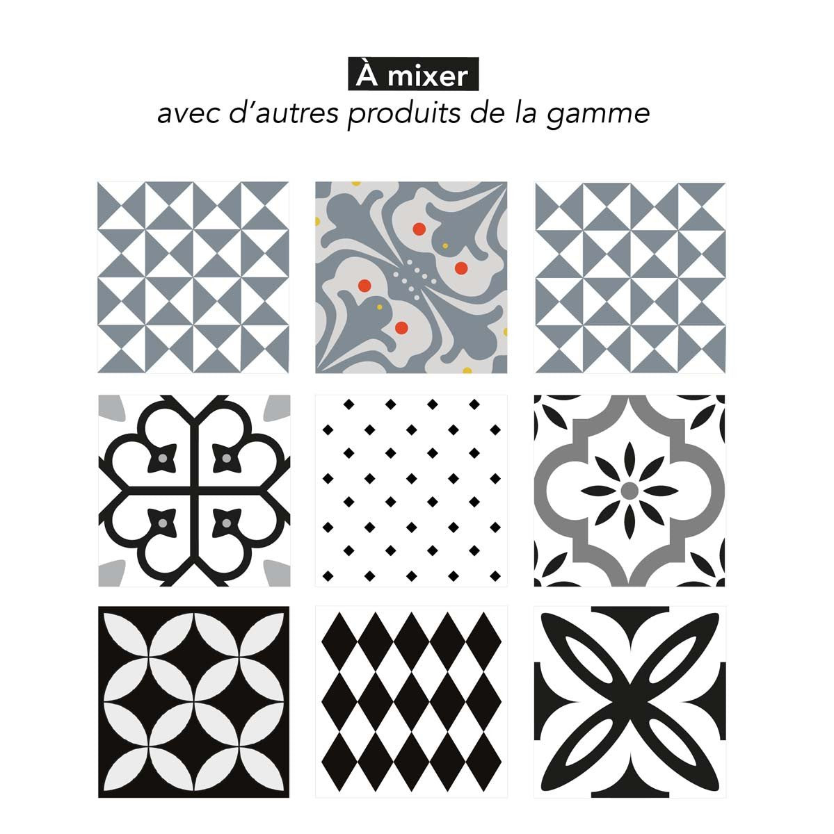 Tile stickers 15x15 cm Gray and white patterns