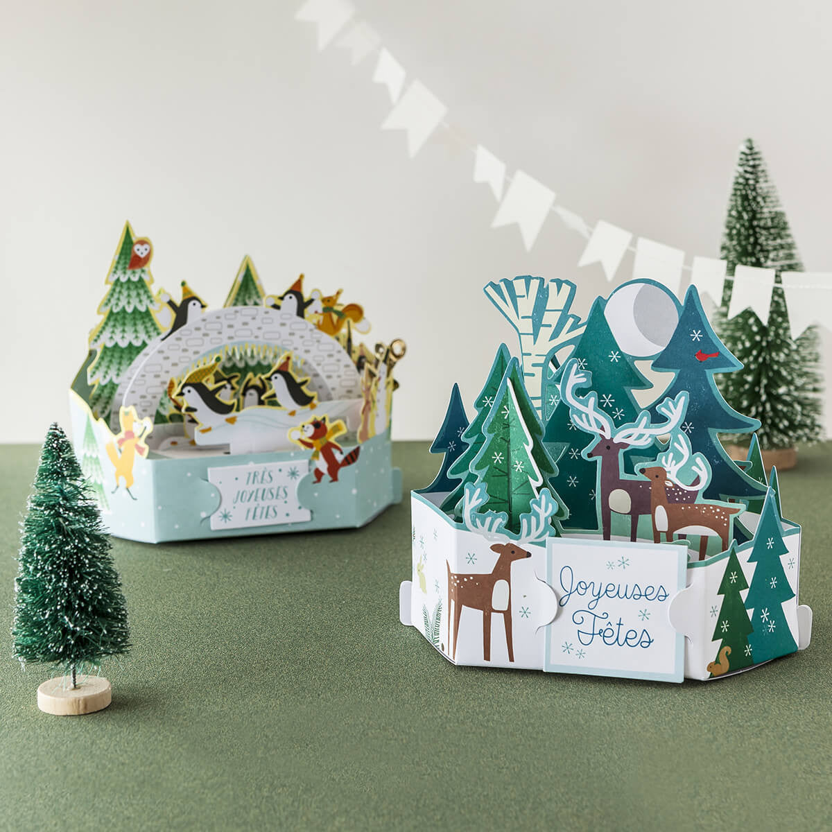 Carte de voeux Noël Pop up 3D - Paysage d'hiver