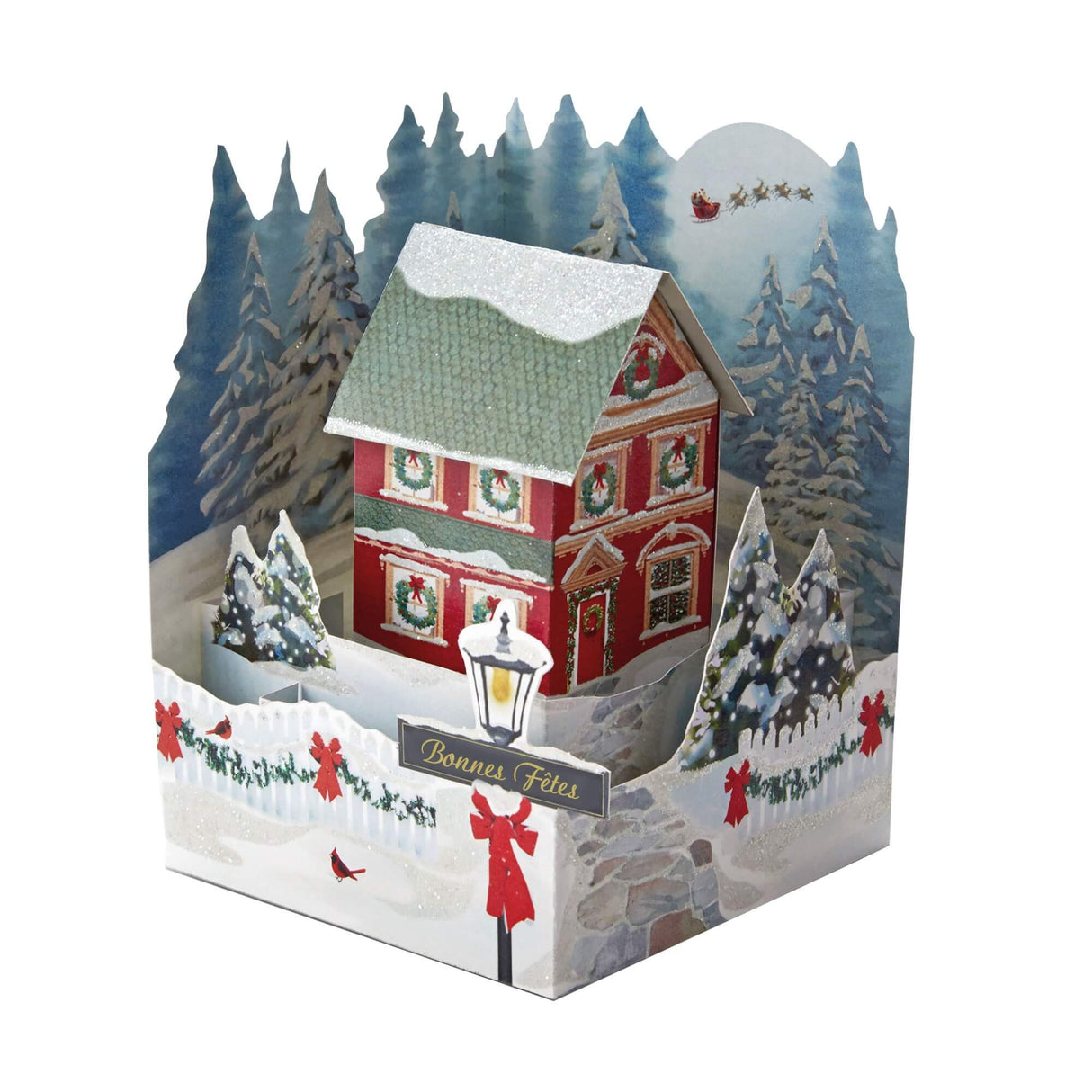 Carte de voeux Noël Pop up 3D - Maison enneigée