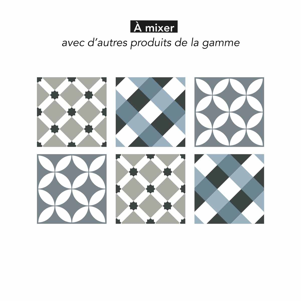 Stickers carrelage 15x15 cm Rosaces blanches et grises