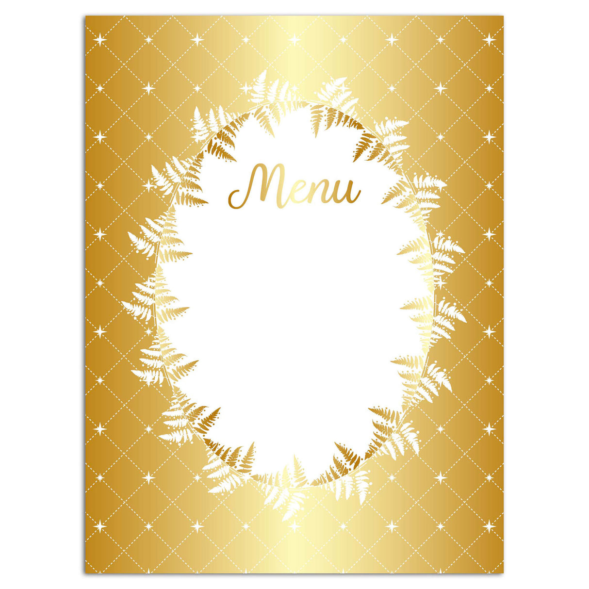 Lot de 4 cartes menu en papier - Motifs Sapins - Finitions blanc et or à chaud - Spécial Réveillon