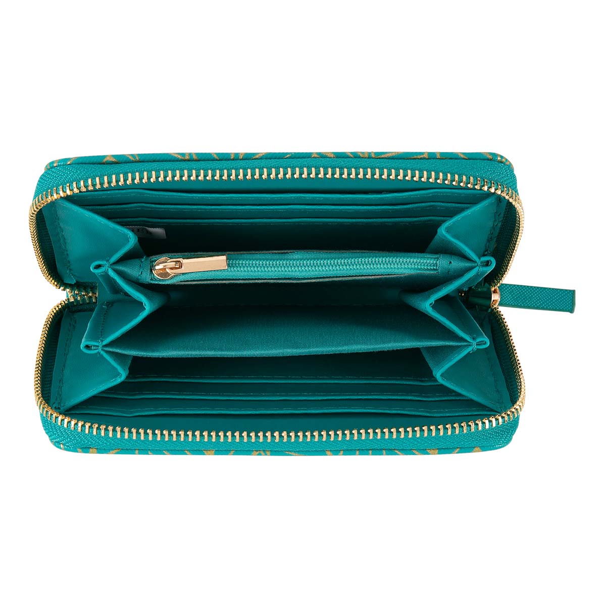 Portefeuille femme - feuilles dorées - vert turquoise