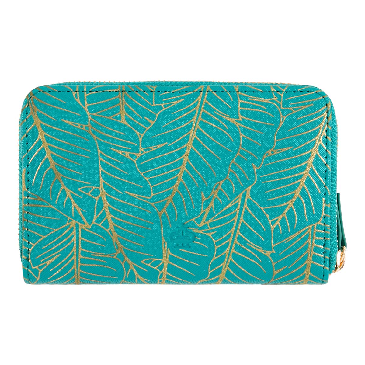 Portefeuille femme - feuilles dorées - vert turquoise