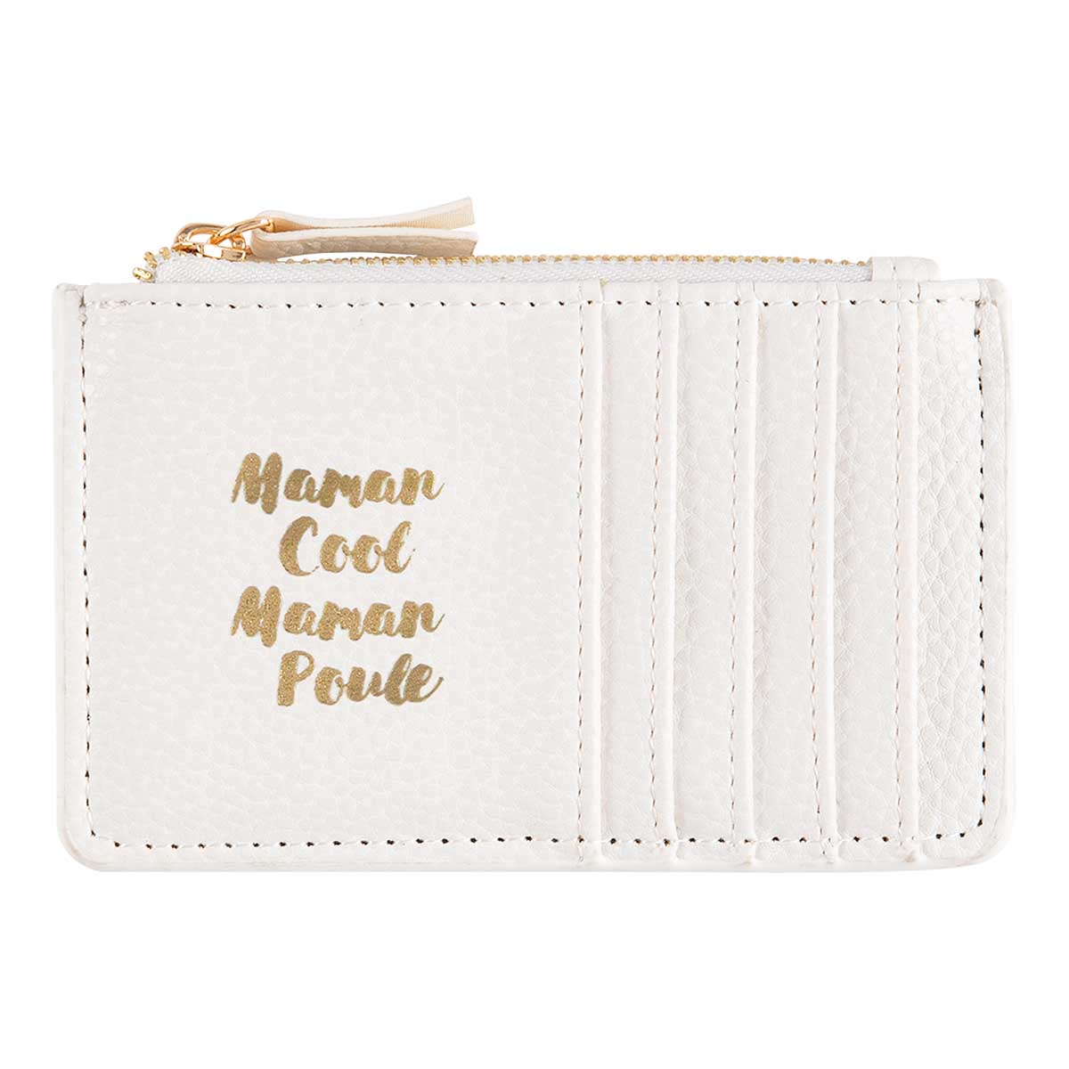 Porte-cartes zippé - Maman cool maman poule - blanc