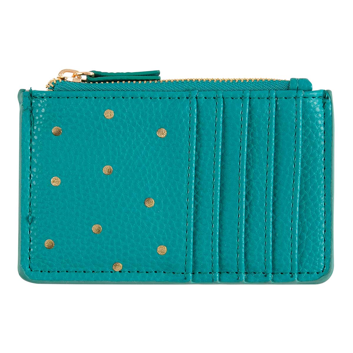 Porte-cartes zippé - pois dorés - vert turquoise