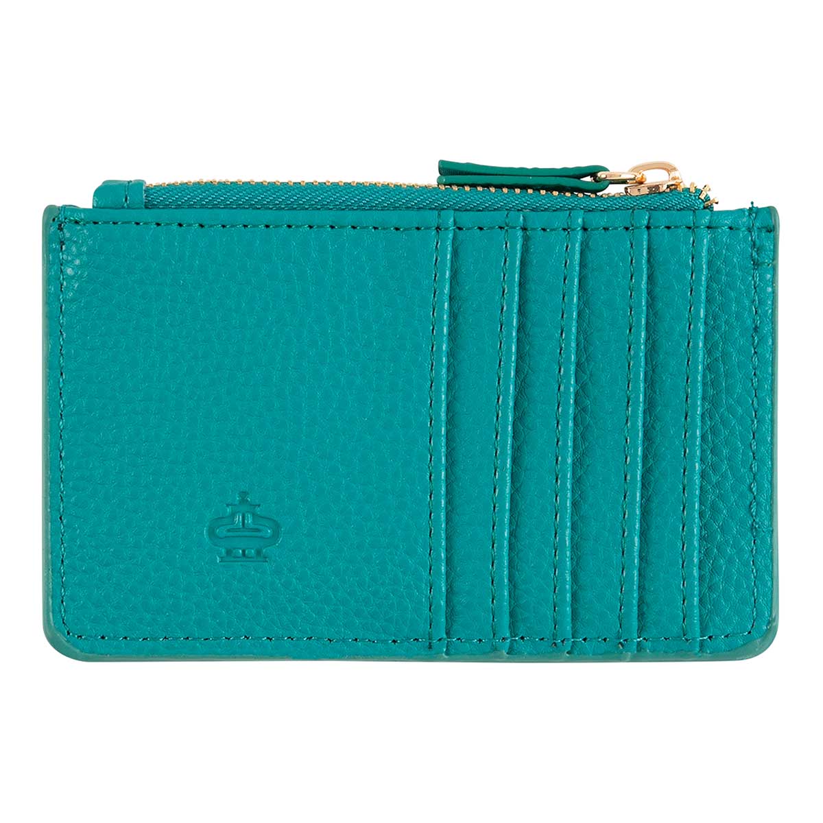 Porte-cartes zippé - pois dorés - vert turquoise