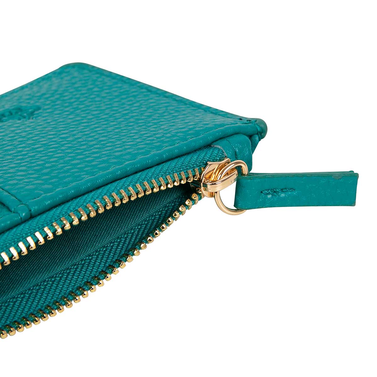 Porte-cartes zippé - pois dorés - vert turquoise