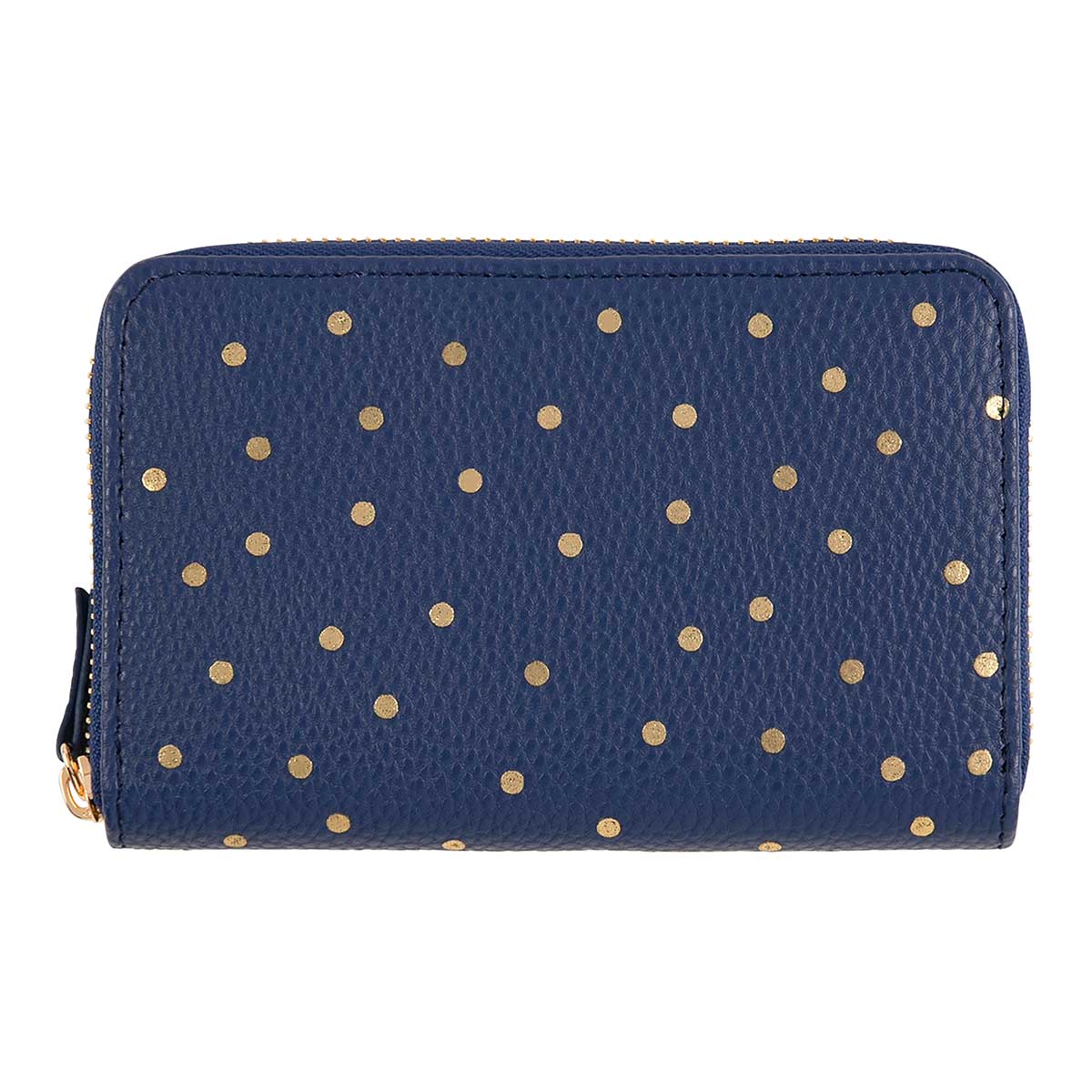 Portefeuille femme - pois dorés - bleu marine