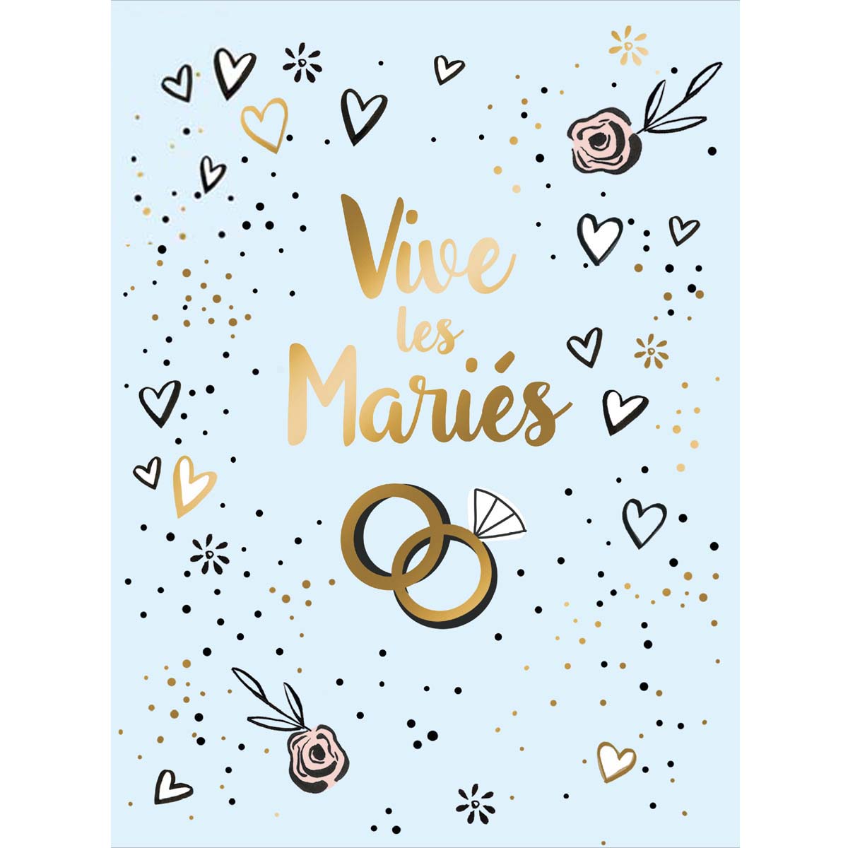 Carte mariage Vive les mariés lettres dorées