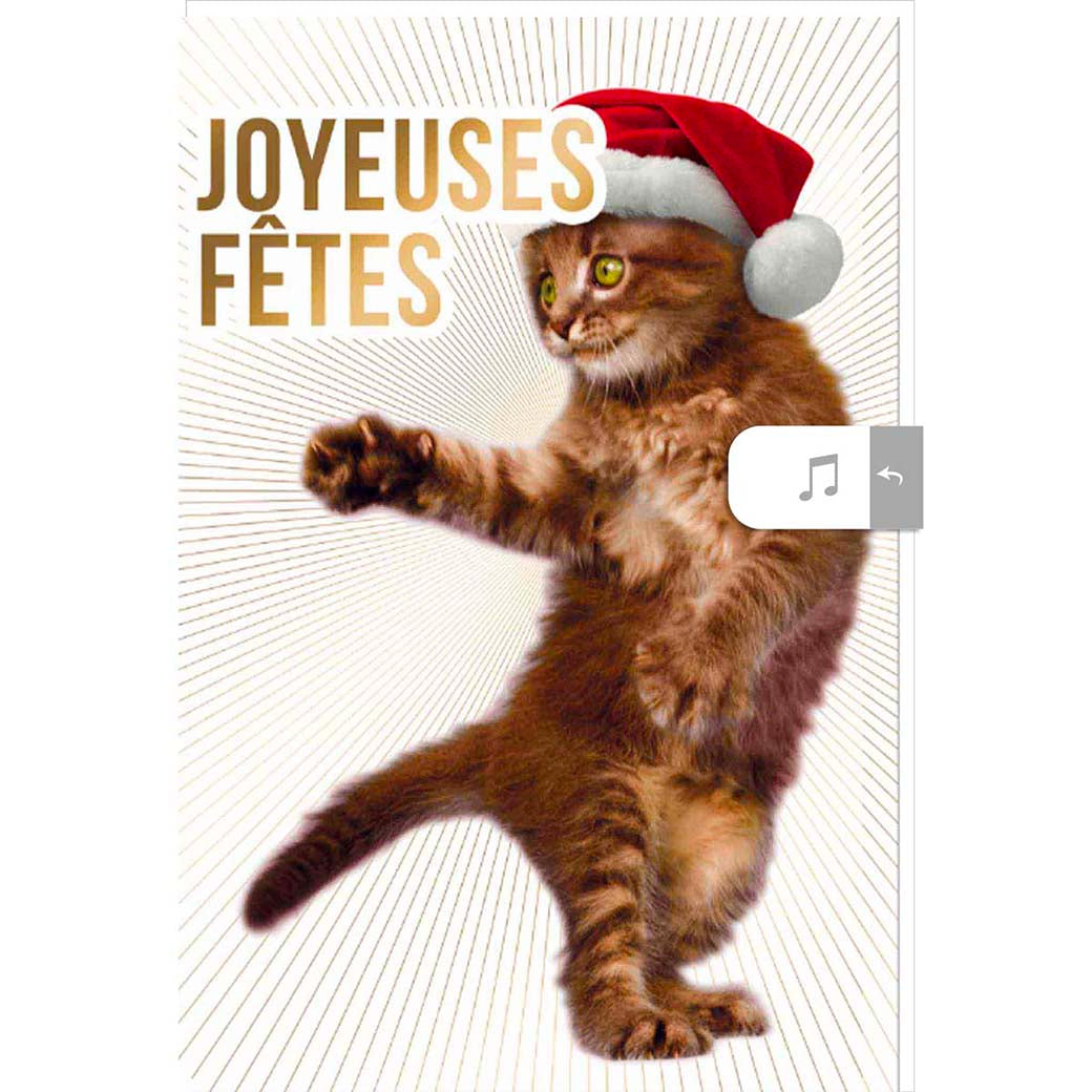 Carte de Vœux Musicale Joyeuses Fêtes Chaton