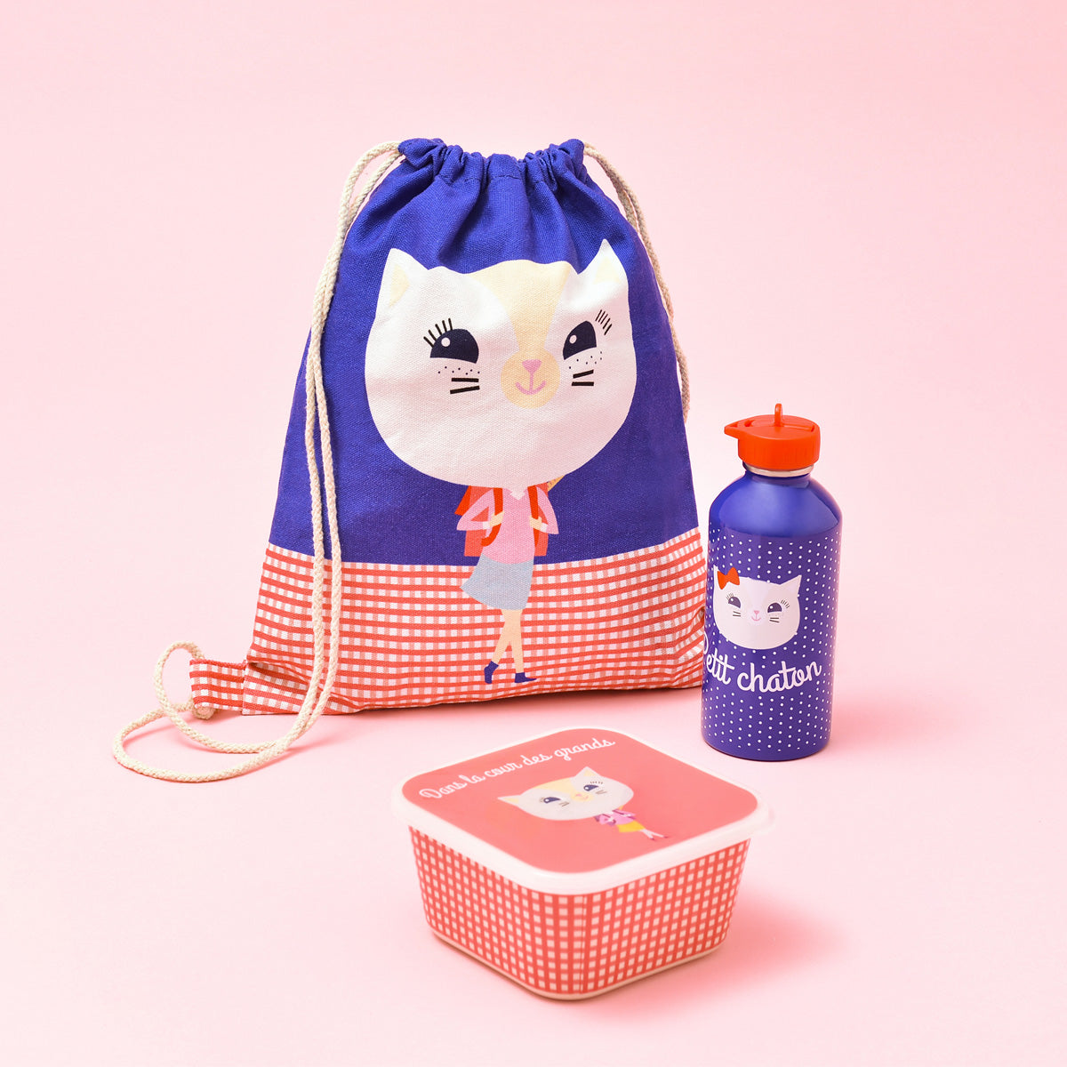 Gourde inox enfant - Petit chaton - bleu