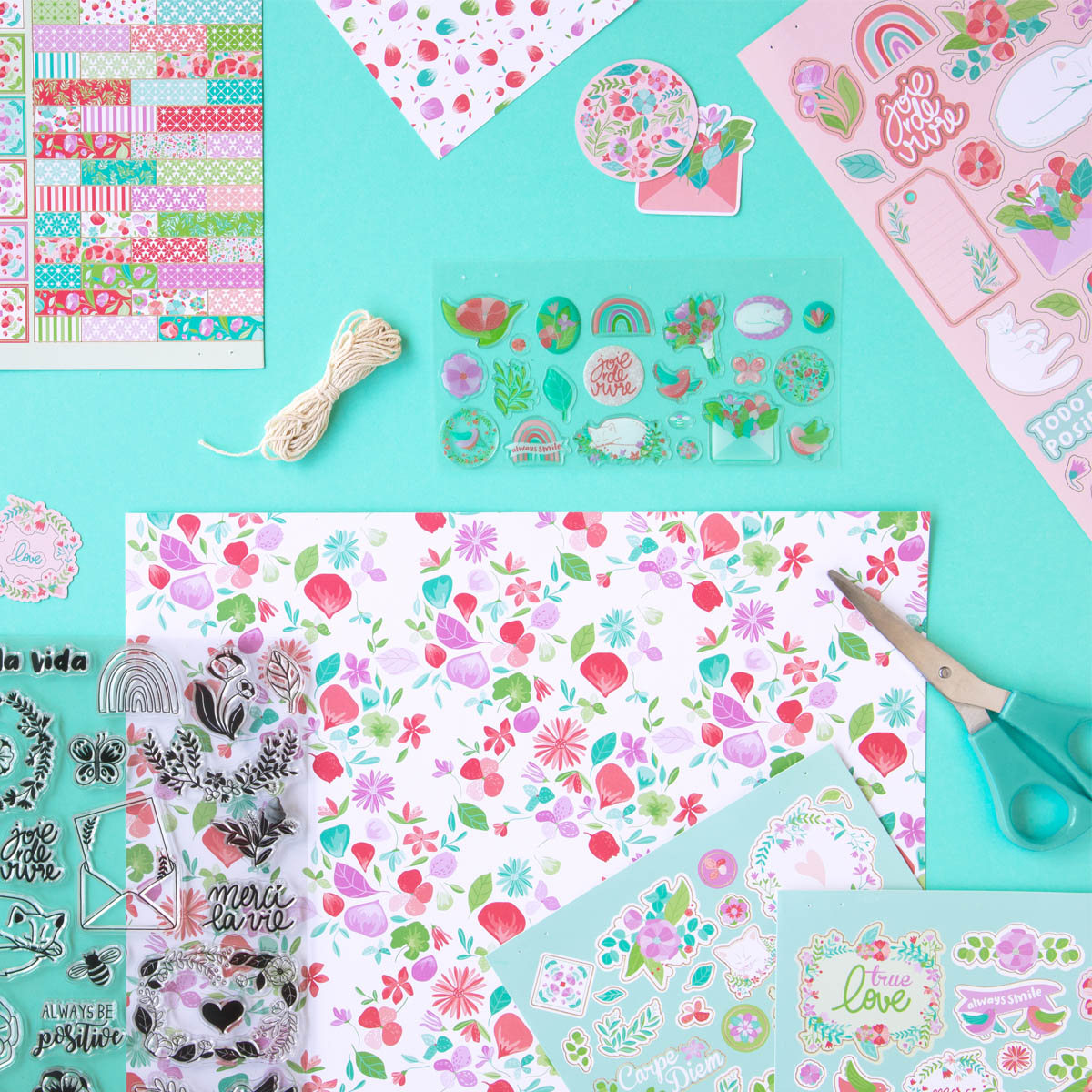 Kit stickers autocollants et die cuts Fleurs