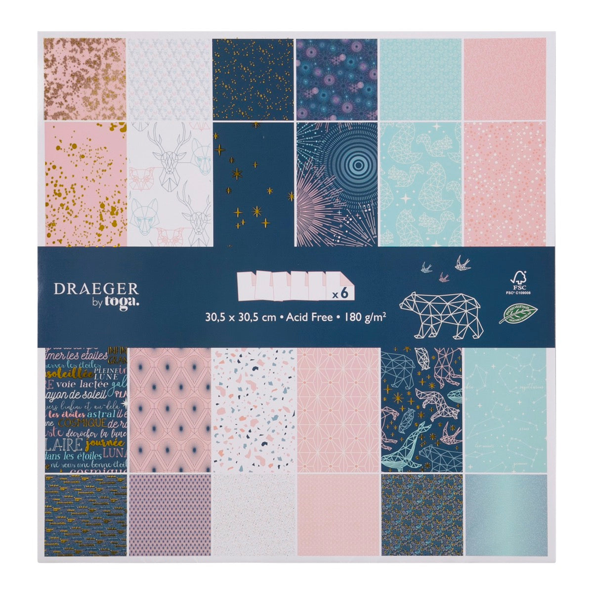 Set de papiers imprimés Constellations x6