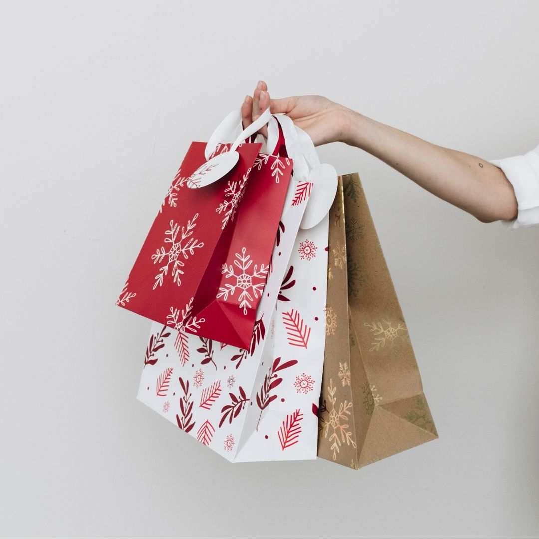 Christmas gift bag with gold and red ball Small format Draeger Paris