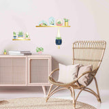 Wall sticker Golden shelves and small plants