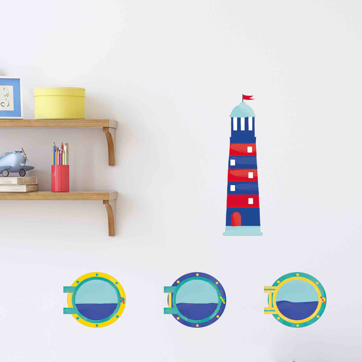 Sticker mural Phare marin bleu et rouge