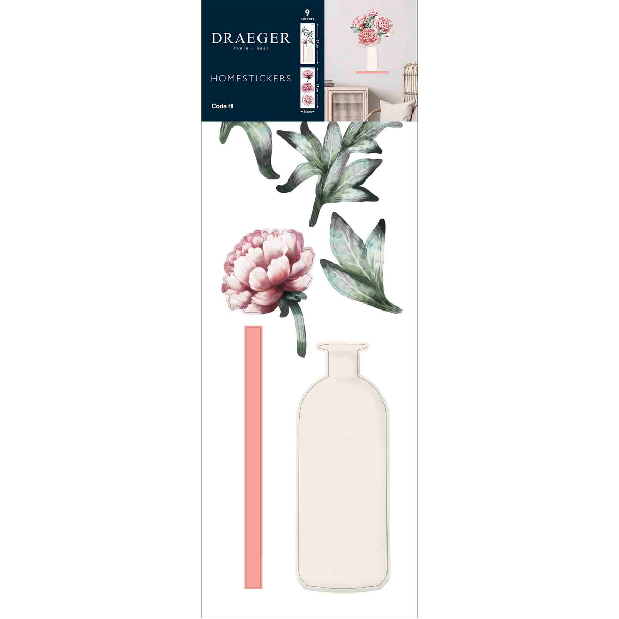 Sticker mural Vase et fleurs rose clair