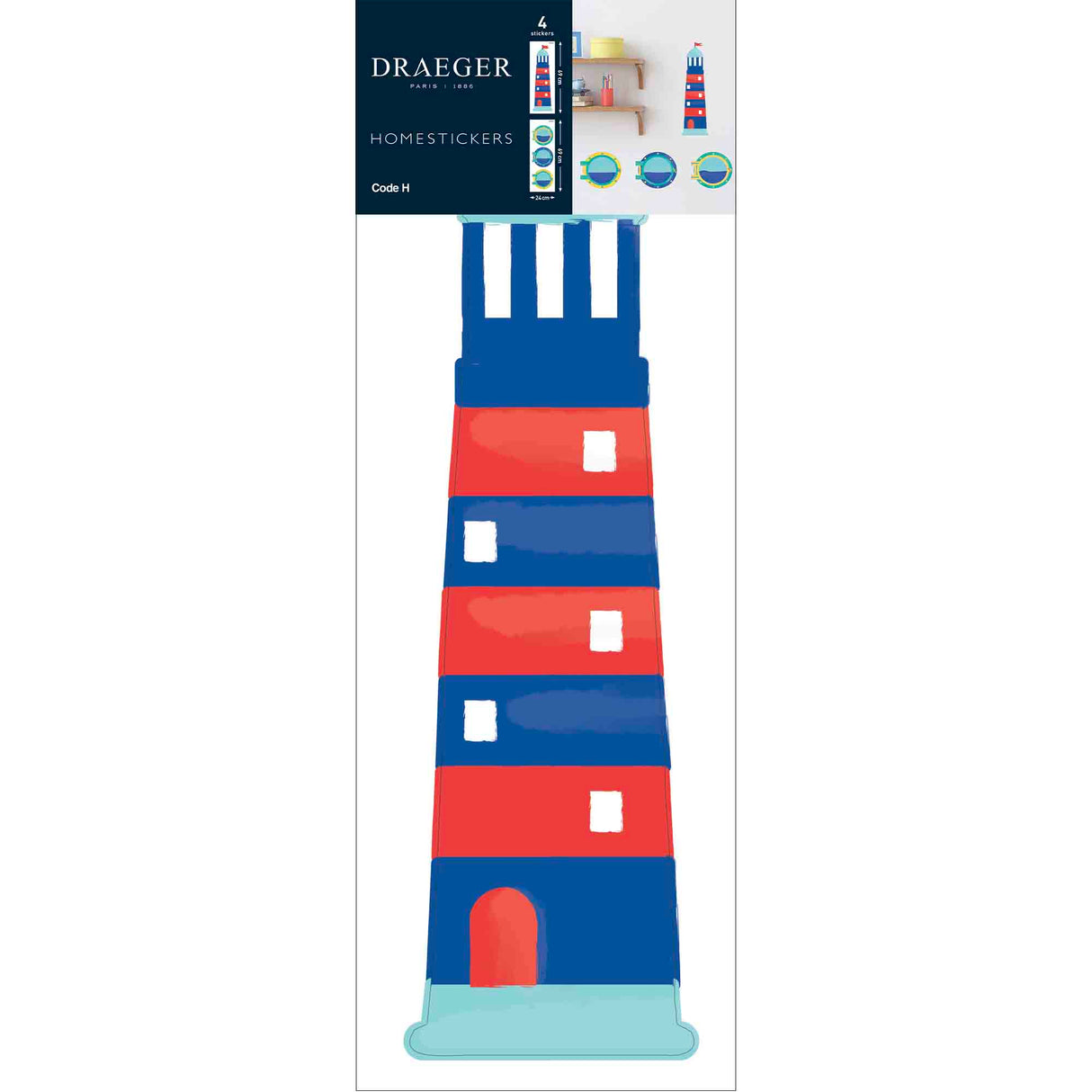 Sticker mural Phare marin bleu et rouge